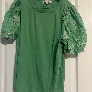 LOFT Mint Green Embroidered Sleeve Blouse